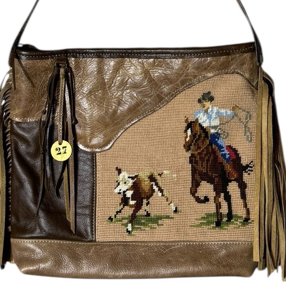 Custom Made Leather Needle Point Western Purse Horse Rodeo Southwestern New - Picture 2 of 9